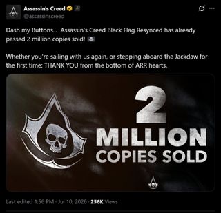 Assassin's Creed Black Flag Resynced Sets New Records with 2 Million Copies Sold in 1 Day on Steam