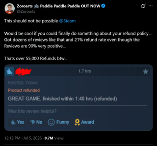 Indie Dev Defends Criticism of Steam Refund Abuse Amid Review Bombing of His Game